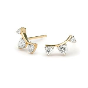 Adina Reyter 14k Gold 3 Diamond Amigos Earring As seen on Meghan Markle!
